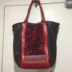 EMBROIDERED MEDIUM TOTE LEATHER HANDBAGs